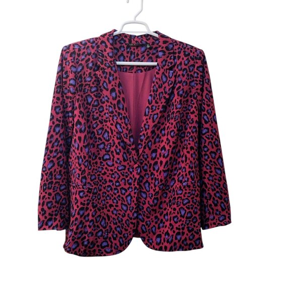 Iman: 2 pc Leopard Print Straight Leg Pantsuit, Size 2X, Pink, Purple, Black - Picture 3 of 11